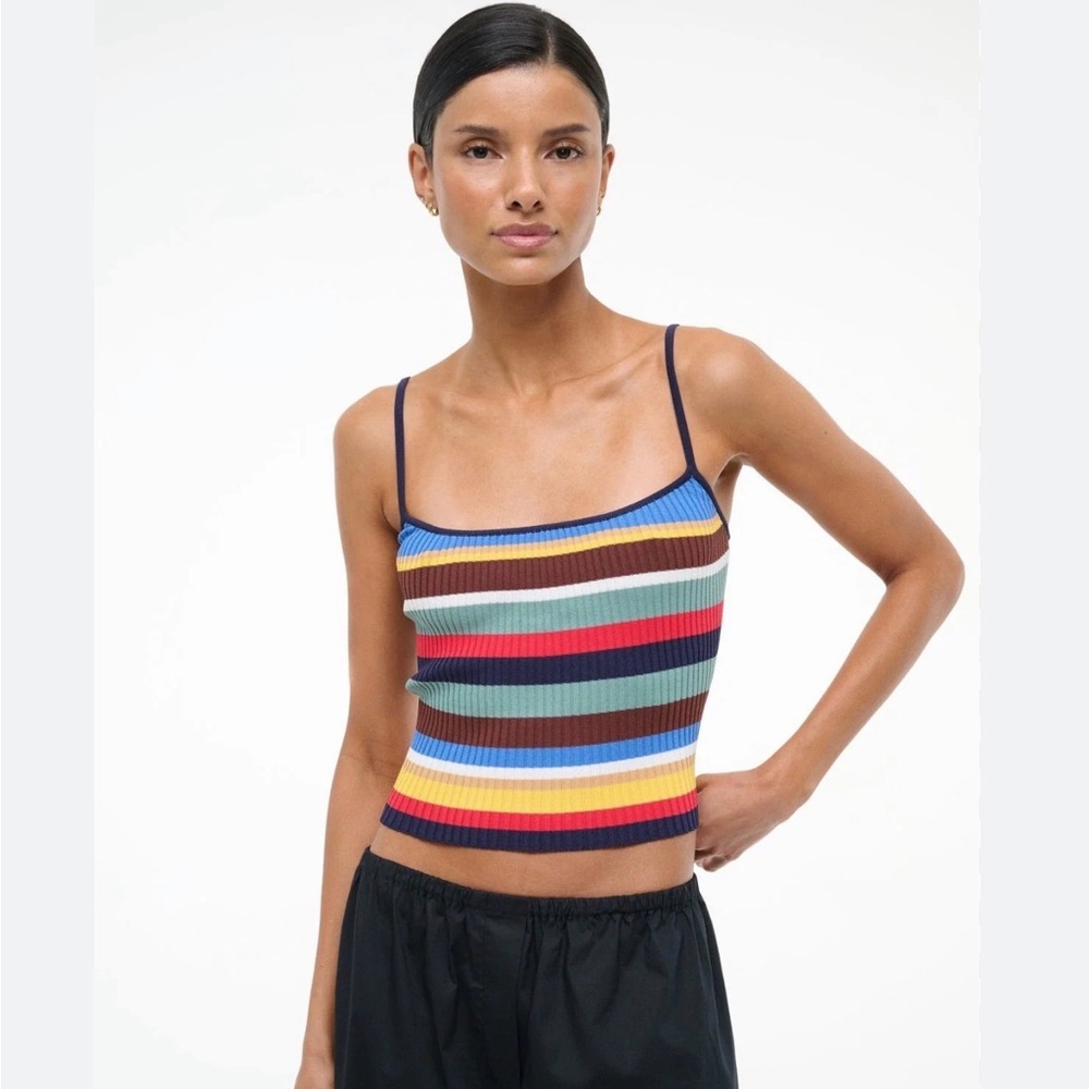 Staud Soleil Striped Ribbed Spaghetti-Cami Tank Top - Multicolor